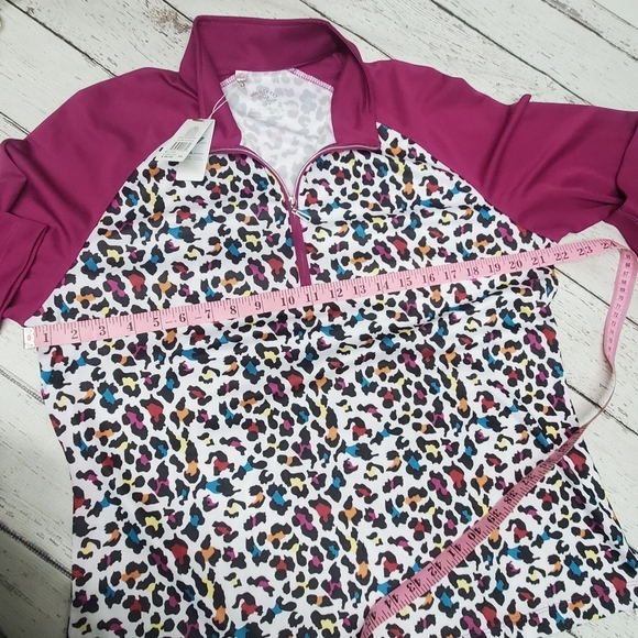 Monterey Club Women's Pro Leopard Print Block 3/4 Sleeve Zip Top. XL - Picture 4 of 12